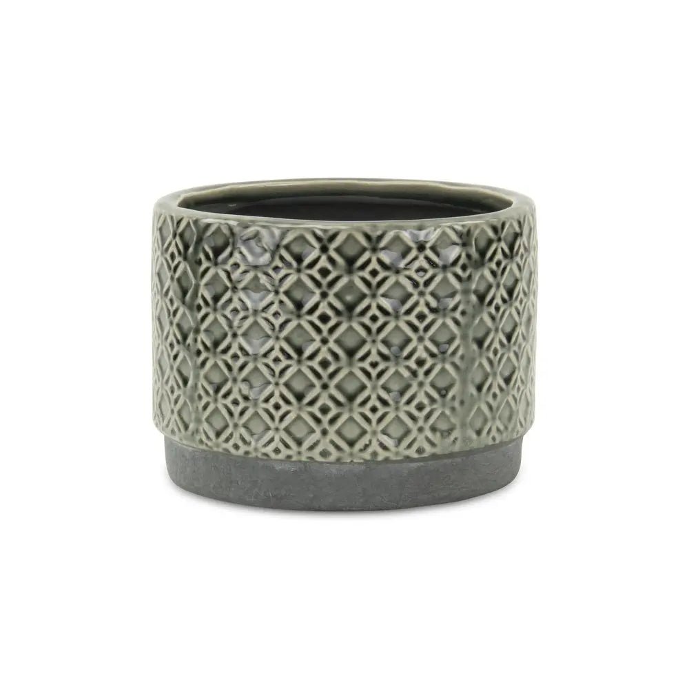 7" Gray Geometric Ceramic Indoor Outdoor Round Pot Planter - NOBLE HOME INTERIORS