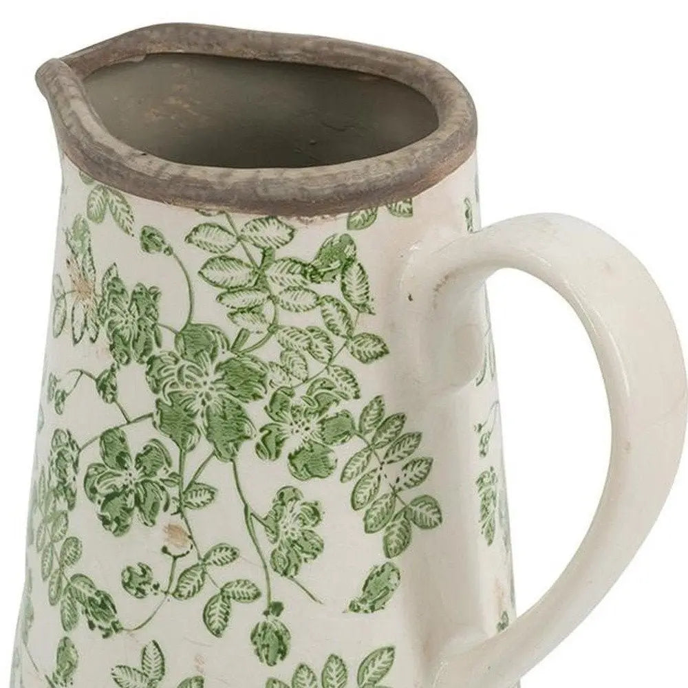 7" Green and White Leaf Round Ceramic Jug Vase With Does Not Apply - NOBLE HOME INTERIORS