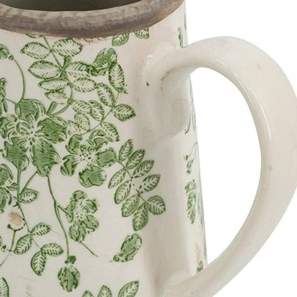7" Green and White Leaf Round Ceramic Jug Vase With Does Not Apply - NOBLE HOME INTERIORS