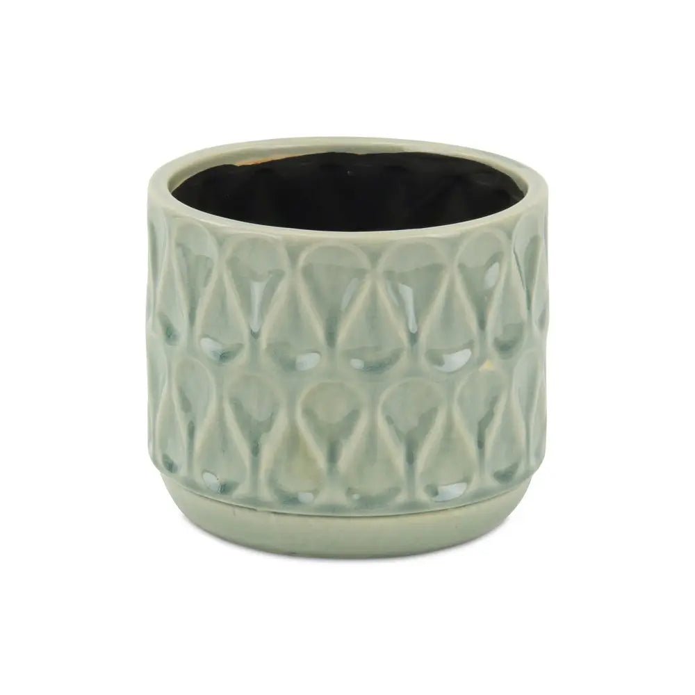 7" Green Geometric Ceramic Indoor Outdoor Round Pot Planter - NOBLE HOME INTERIORS