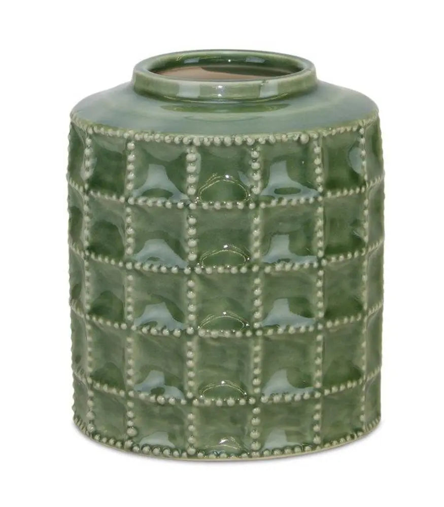 7" Green Terracotta Geometric Cylinder Table Vase - NOBLE HOME INTERIORS
