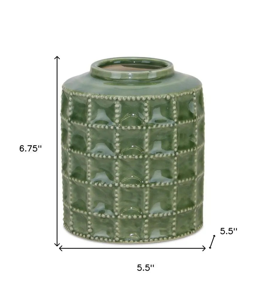 7" Green Terracotta Geometric Cylinder Table Vase - NOBLE HOME INTERIORS