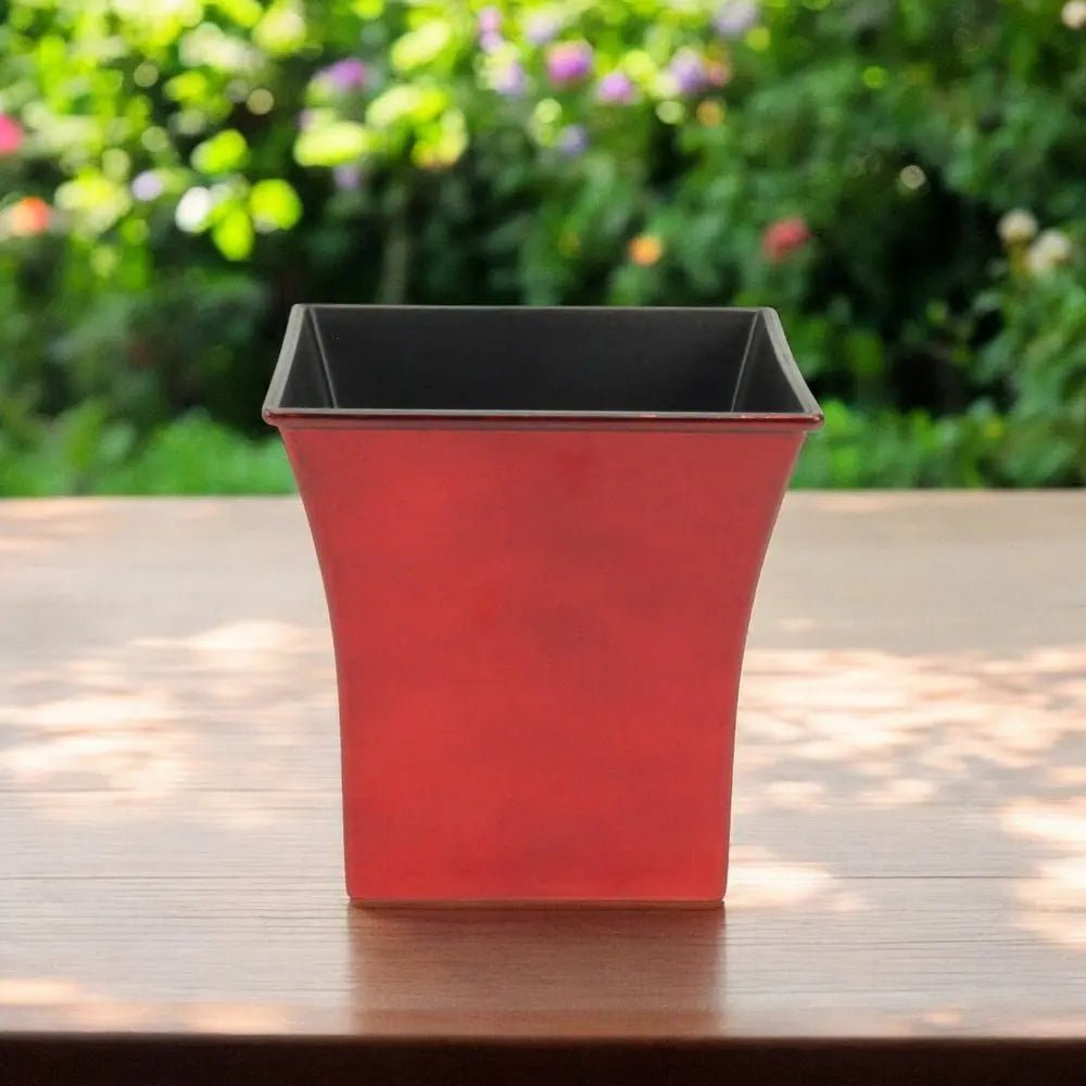 7" Red Recycled Plastic Indoor Outdoor Square Pot Planter - NOBLE HOME INTERIORS