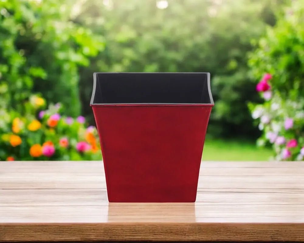 7" Red Recycled Plastic Indoor Outdoor Square Pot Planter - NOBLE HOME INTERIORS