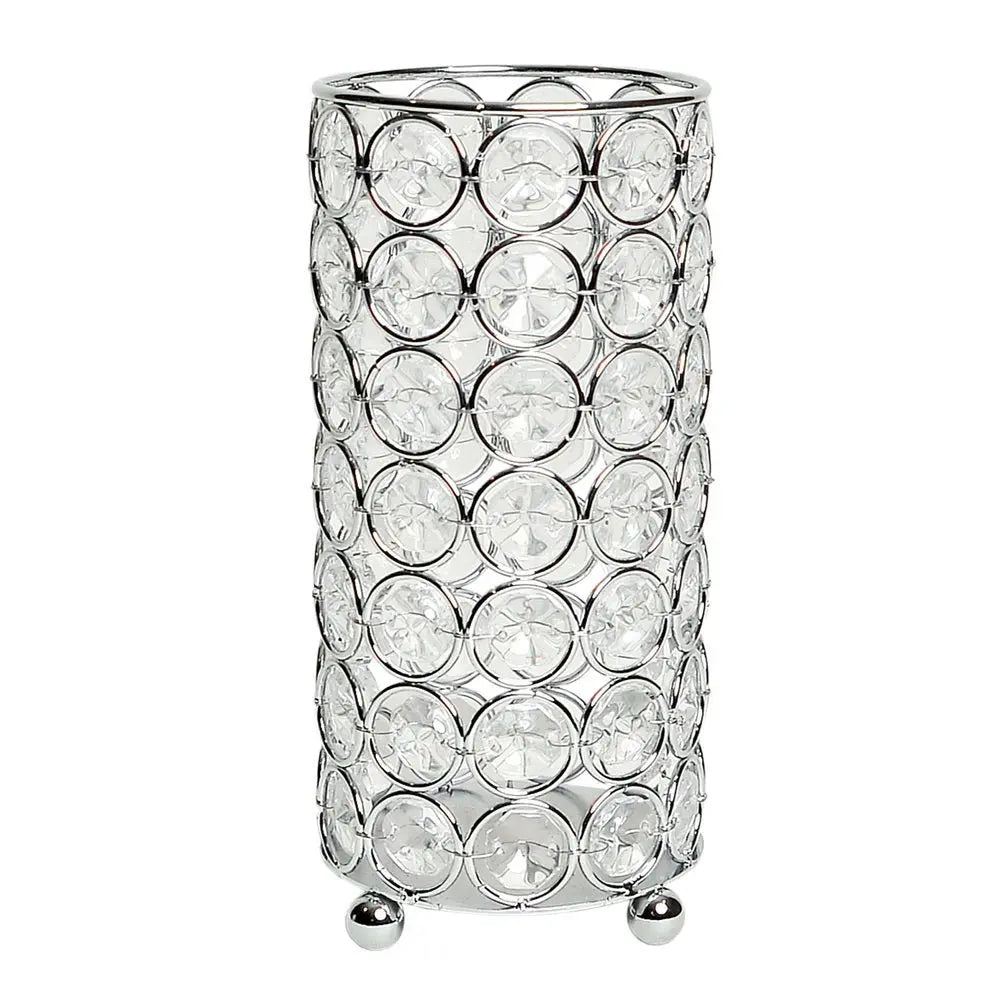 7" Silver And Clear Faux Crystal And Metal Cylinder Table Vase - NOBLE HOME INTERIORS