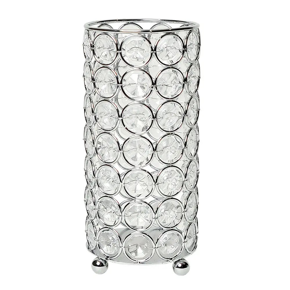 7" Silver And Clear Faux Crystal And Metal Cylinder Table Vase - NOBLE HOME INTERIORS