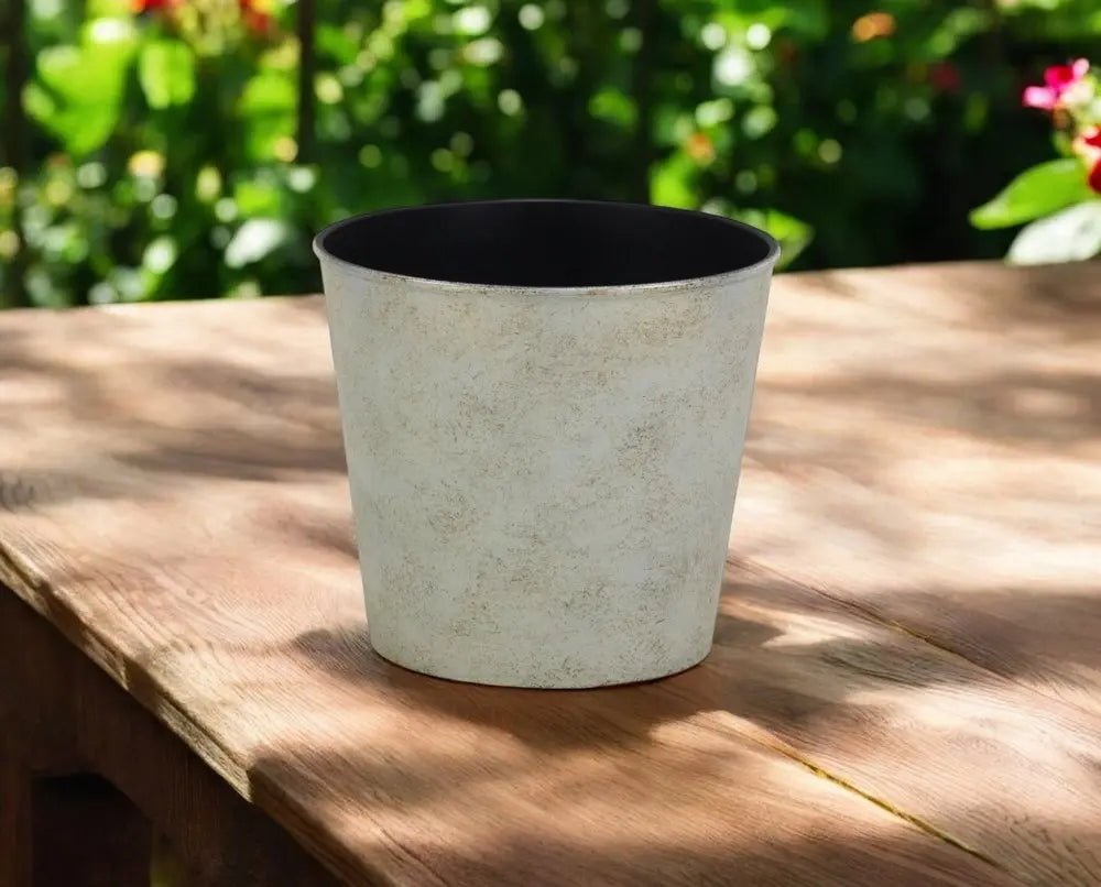 7" Silver Recycled Plastic Indoor Outdoor Round Pot Planter - NOBLE HOME INTERIORS