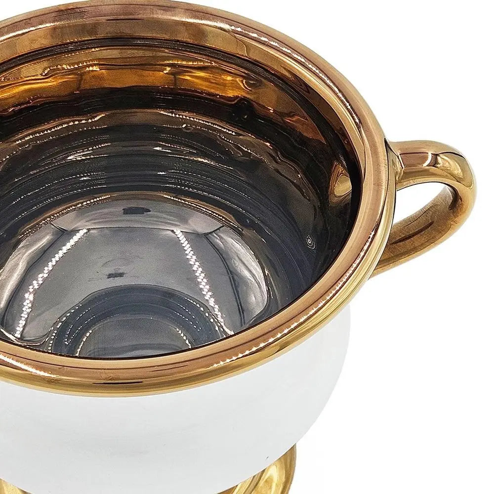 7" White And Gold Amphora Ceramic Urn - NOBLE HOME INTERIORS