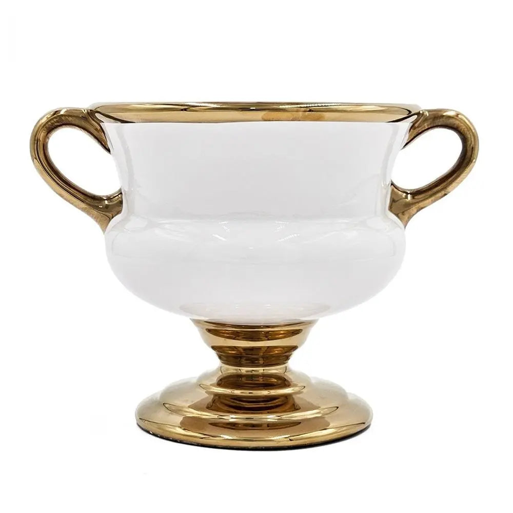 7" White And Gold Amphora Ceramic Urn - NOBLE HOME INTERIORS