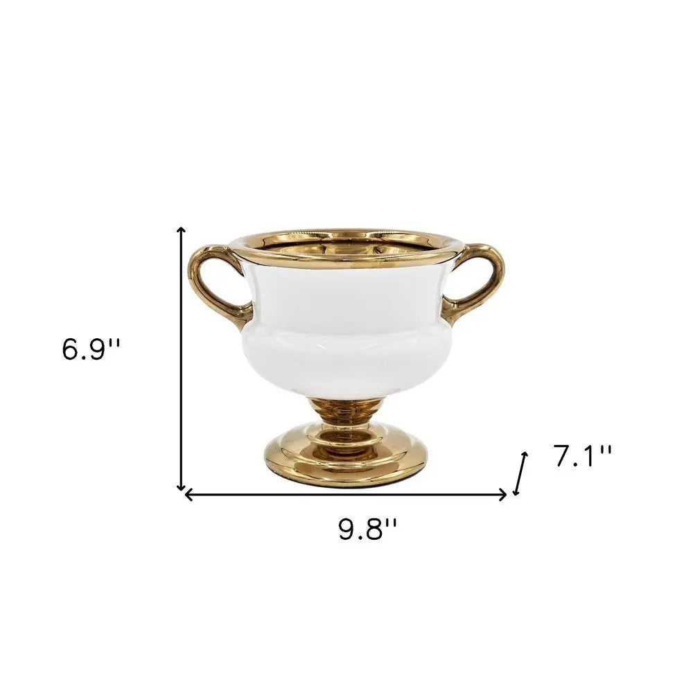 7" White And Gold Amphora Ceramic Urn - NOBLE HOME INTERIORS