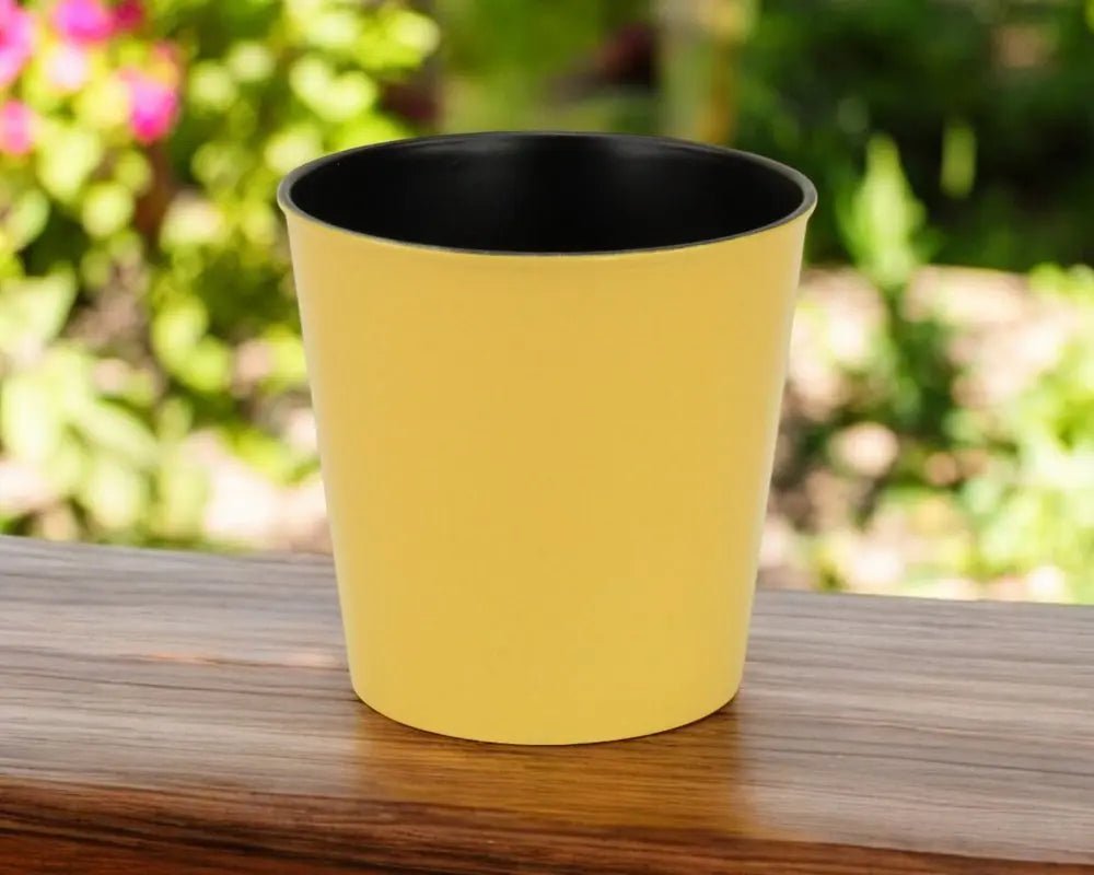 7" Yellow Recycled Plastic Indoor Outdoor Round Pot Planter - NOBLE HOME INTERIORS