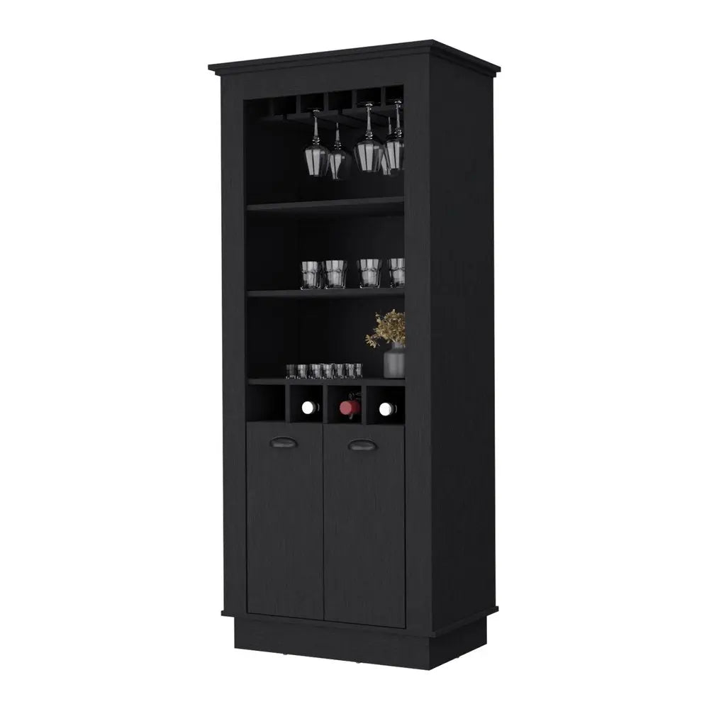 70" Black Bar Cabinet With Wine Storage - NOBLE HOME INTERIORS