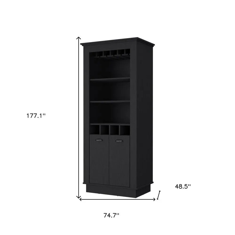 70" Black Bar Cabinet With Wine Storage - NOBLE HOME INTERIORS