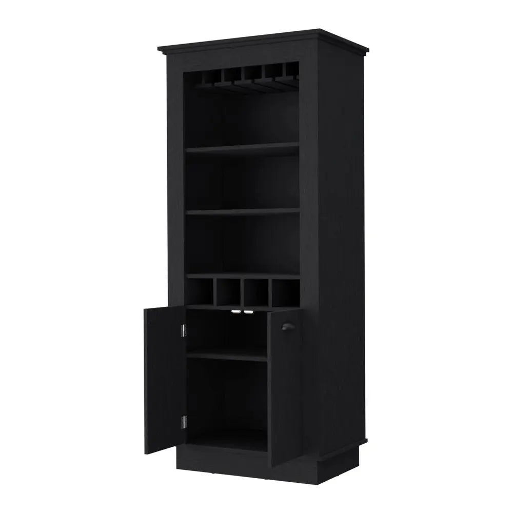 70" Black Bar Cabinet With Wine Storage - NOBLE HOME INTERIORS