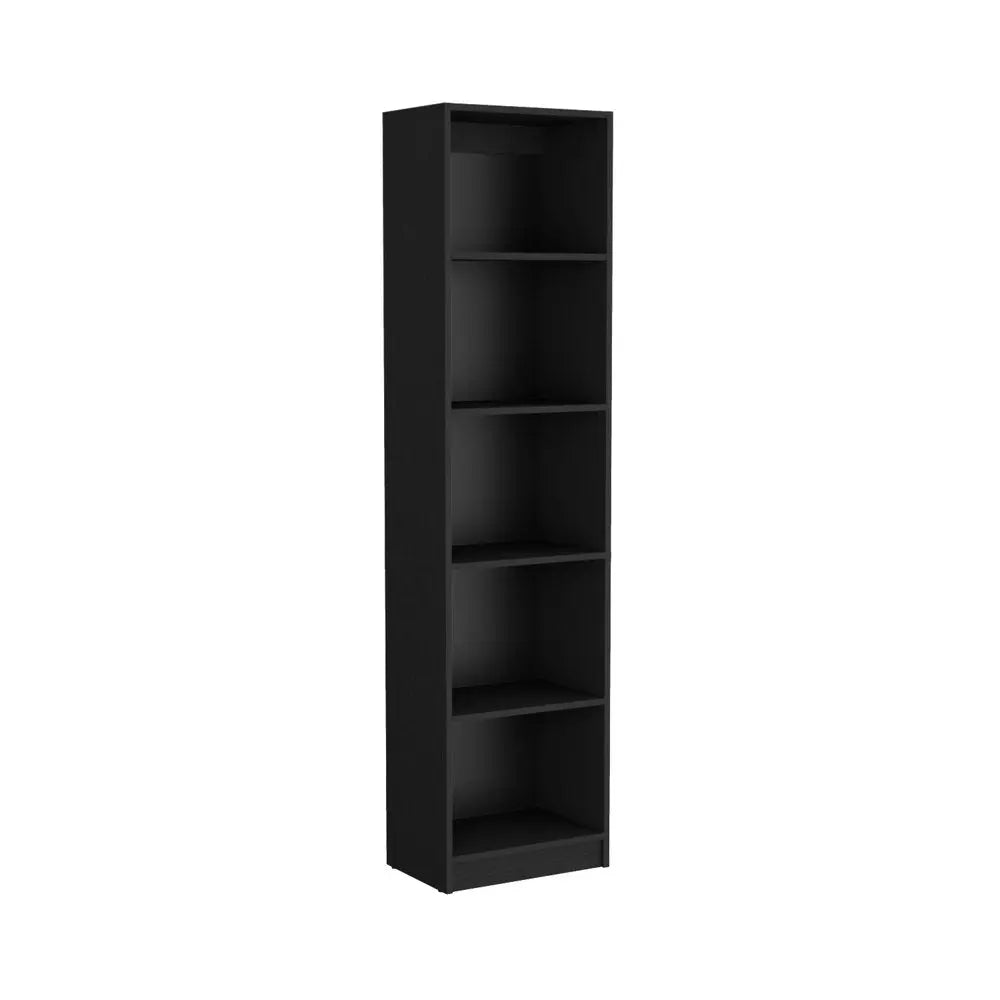 70" Black Wood Five Tier Bookcase - NOBLE HOME INTERIORS