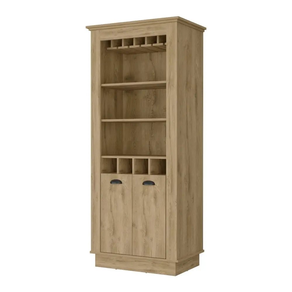 70" Brown Bar Cabinet With Wine Storage - NOBLE HOME INTERIORS