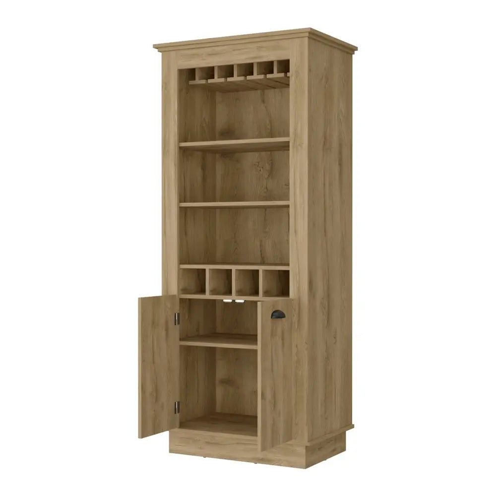 70" Brown Bar Cabinet With Wine Storage - NOBLE HOME INTERIORS