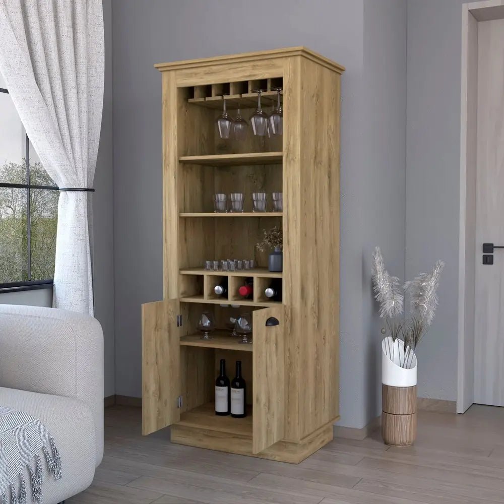 70" Brown Bar Cabinet With Wine Storage - NOBLE HOME INTERIORS