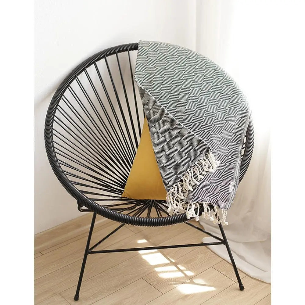 70" Geometric Handwoven Throw Blankets In Black - NOBLE HOME INTERIORS