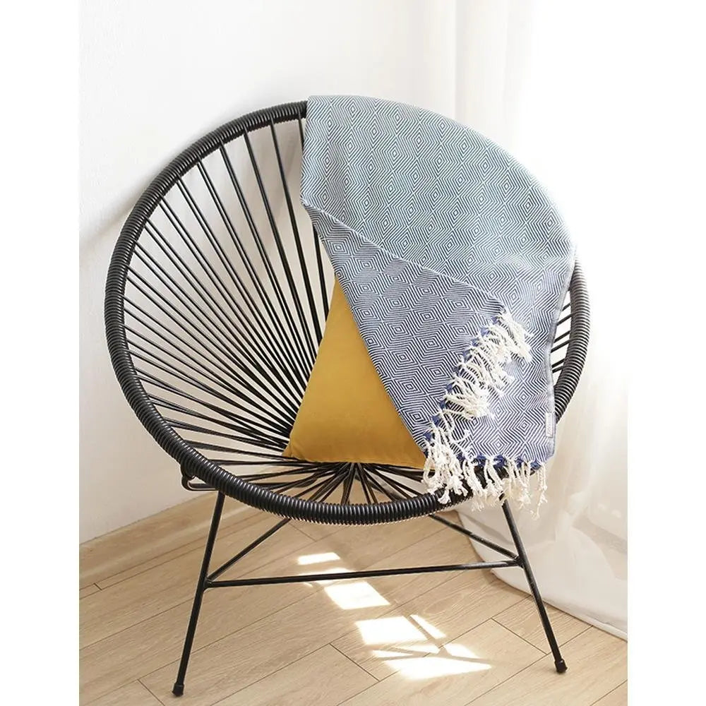 70" Geometric Handwoven Throw Blankets In Blue - NOBLE HOME INTERIORS