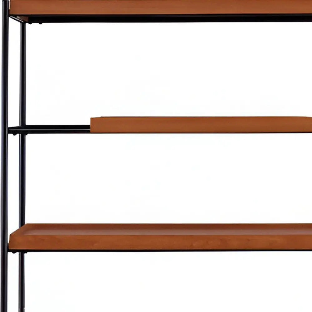 70" Oak And Black Metal and Wood Six Tier Etagere Bookcase - NOBLE HOME INTERIORS