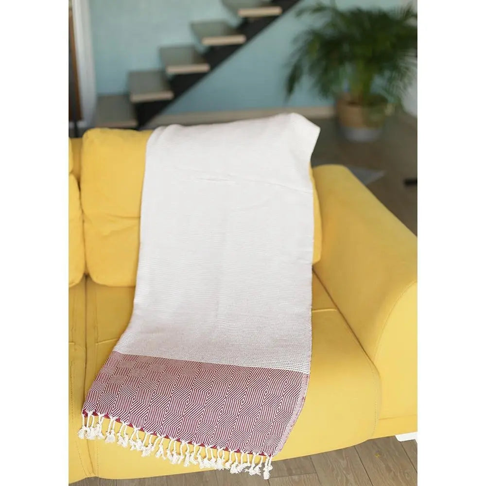 70" Turkish Cotton Handwoven Throw Blankets In Red - NOBLE HOME INTERIORS