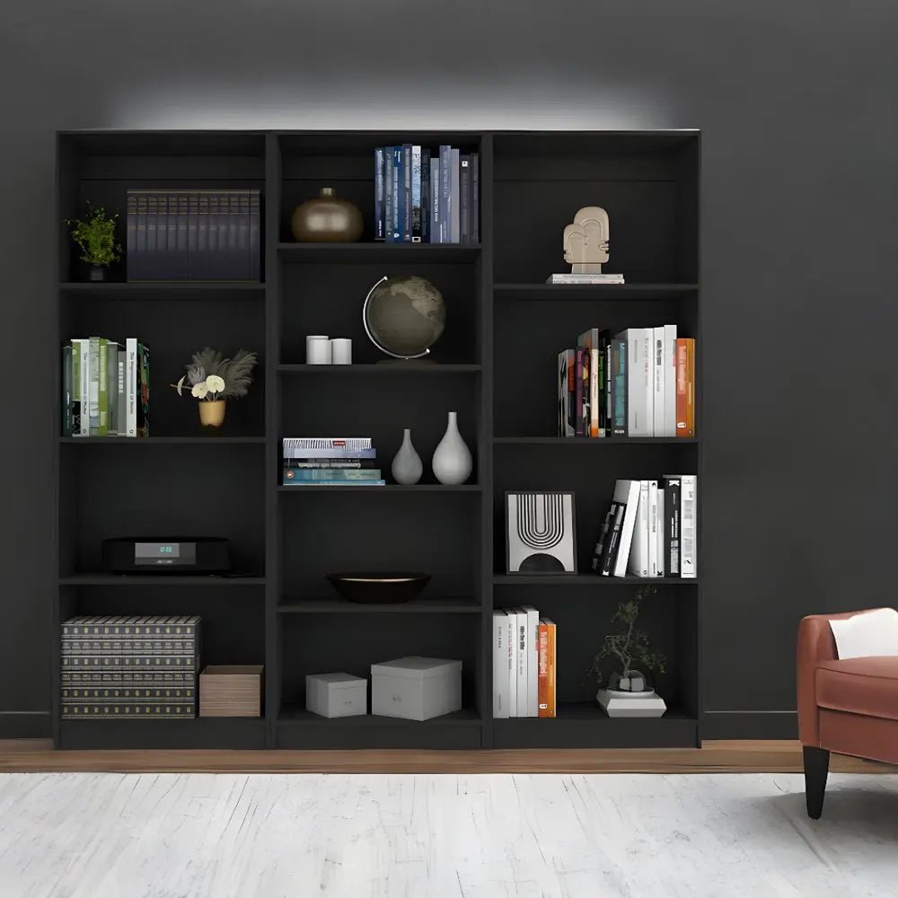 71" Black Five Tier Bookcase - NOBLE HOME INTERIORS