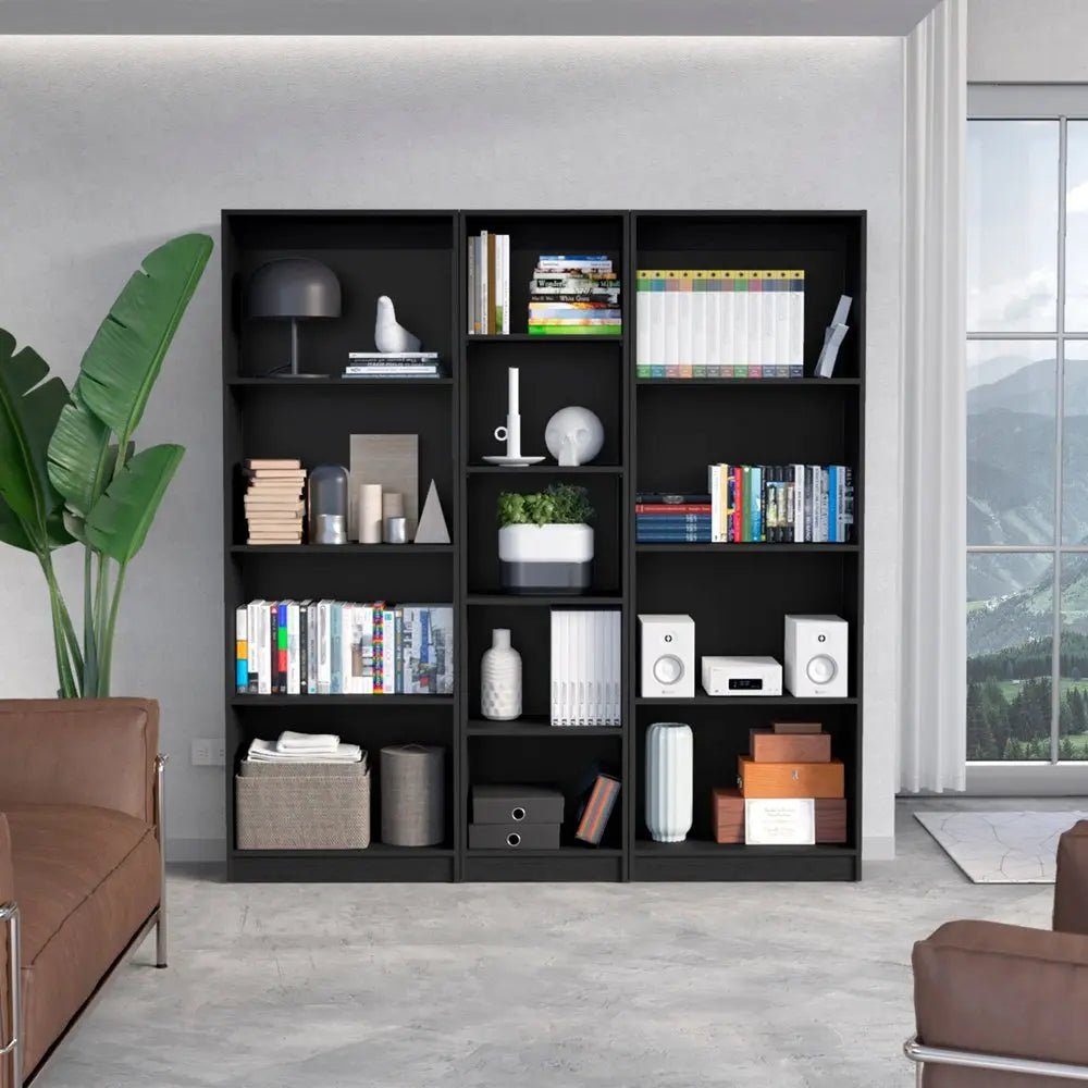 71" Black Five Tier Bookcase - NOBLE HOME INTERIORS