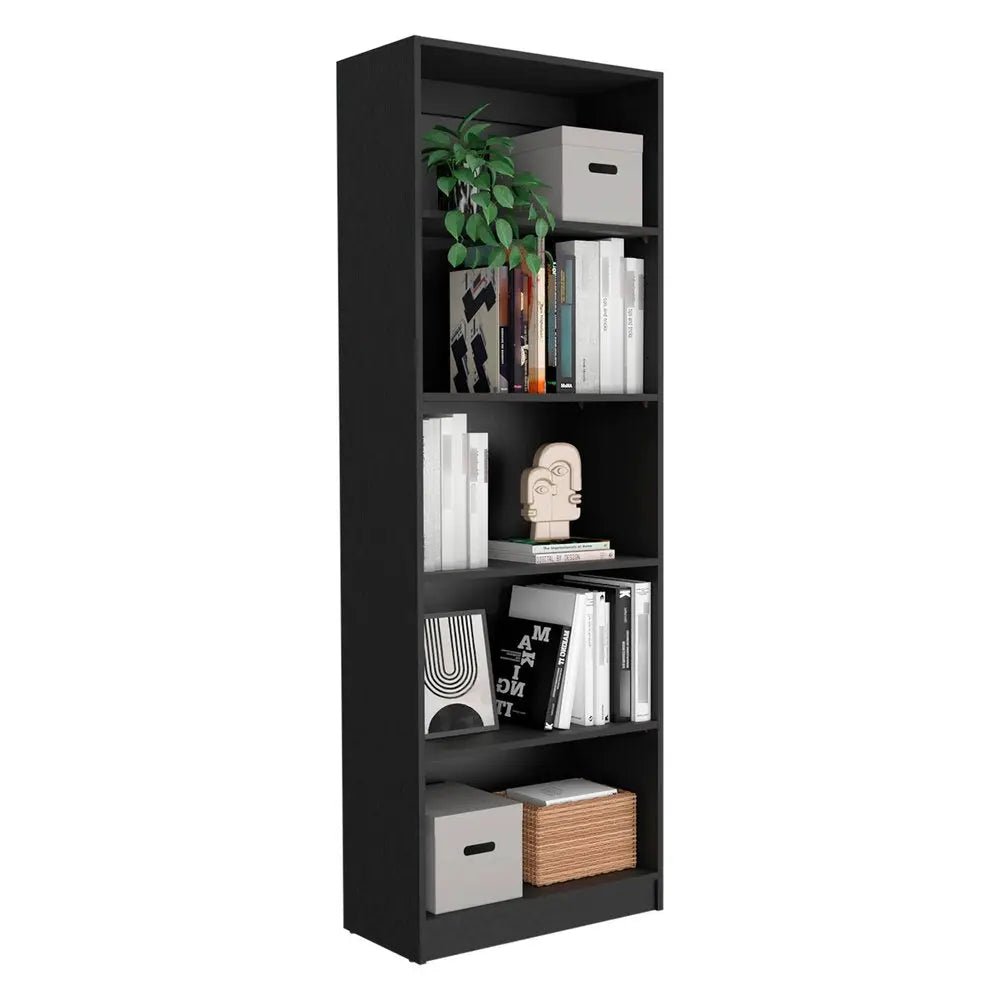 71" Black Five Tier Bookcase with Four Doors - NOBLE HOME INTERIORS