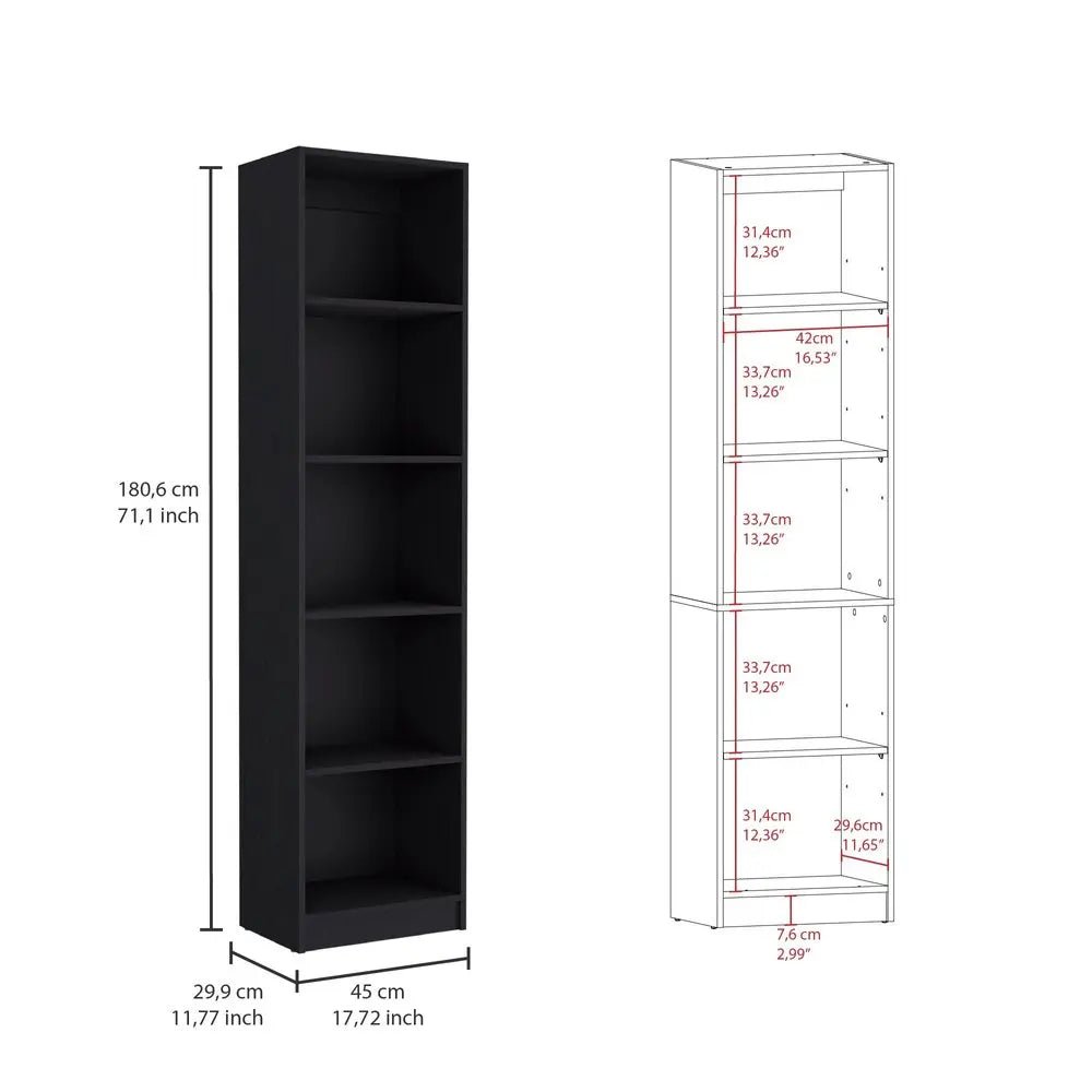 71" Black Five Tier Bookcase with Four Doors - NOBLE HOME INTERIORS