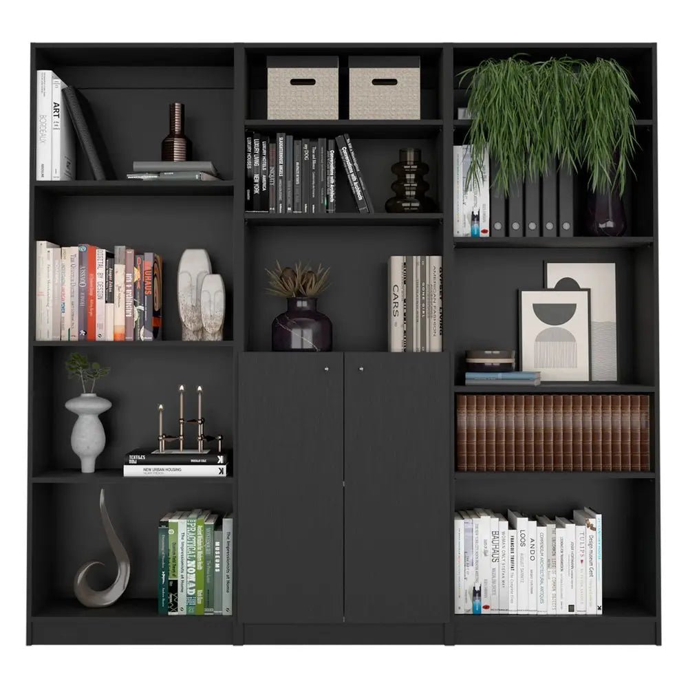 71" Black Five Tier Bookcase with Two doors - NOBLE HOME INTERIORS