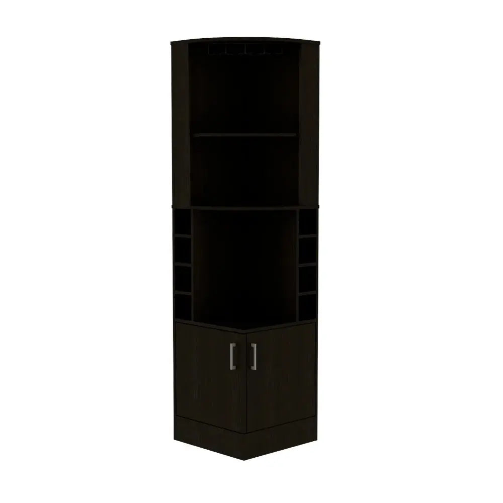 71" Black Wood Corner Bar Cabinet With Two Doors - NOVA HOME FURNITURE