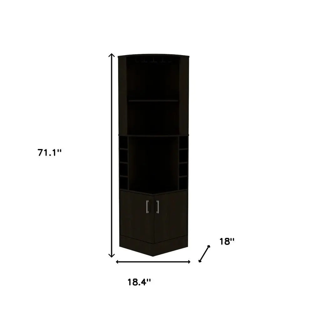 71" Black Wood Corner Bar Cabinet With Two Doors - NOVA HOME FURNITURE