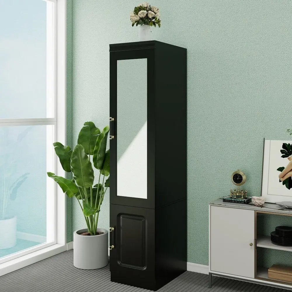 71" Black Wood Mirrored Two Door Combo Dresser - NOBLE HOME INTERIORS