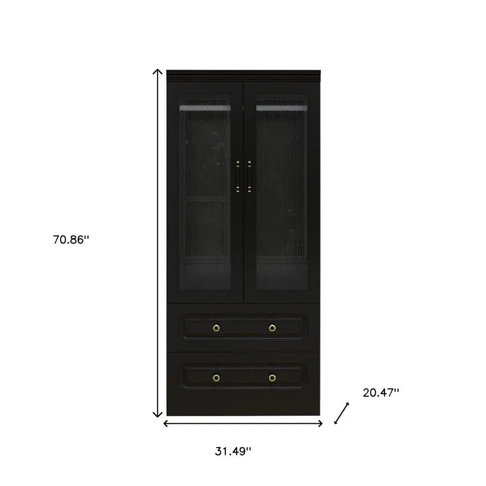 71" Black Wood Two Door Two Drawer Combo Dresser - NOBLE HOME INTERIORS