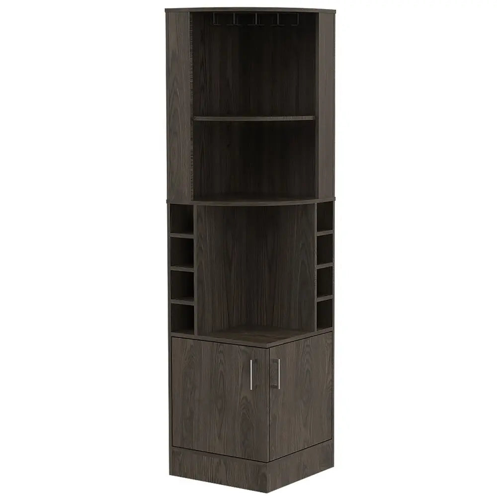 71" Dark Brown Wood Corner Bar Cabinet With Two Doors - NOVA HOME FURNITURE