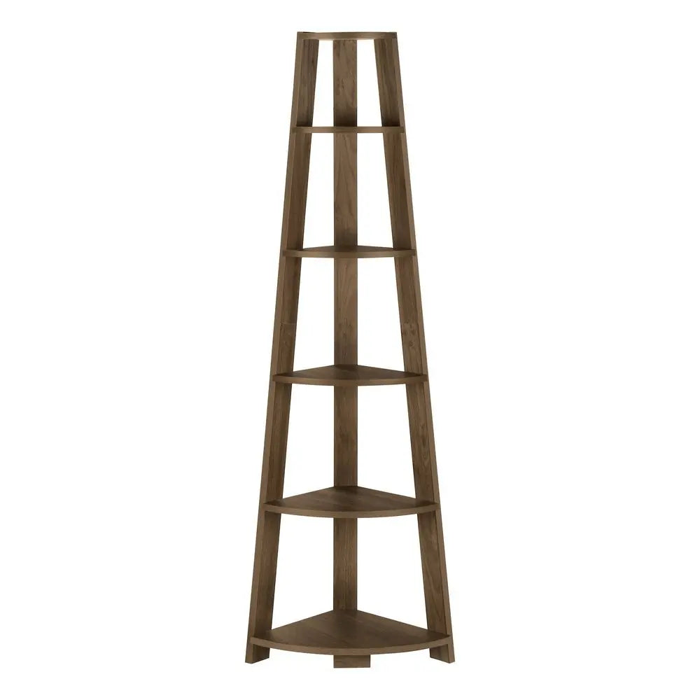 71" Dark Brown Wood Five Tier Corner Bookcase - NOBLE HOME INTERIORS