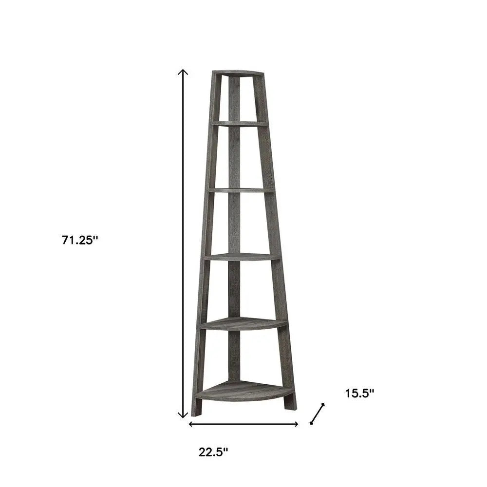 71" Espresso Wood Five Tier Corner Bookcase - NOBLE HOME INTERIORS