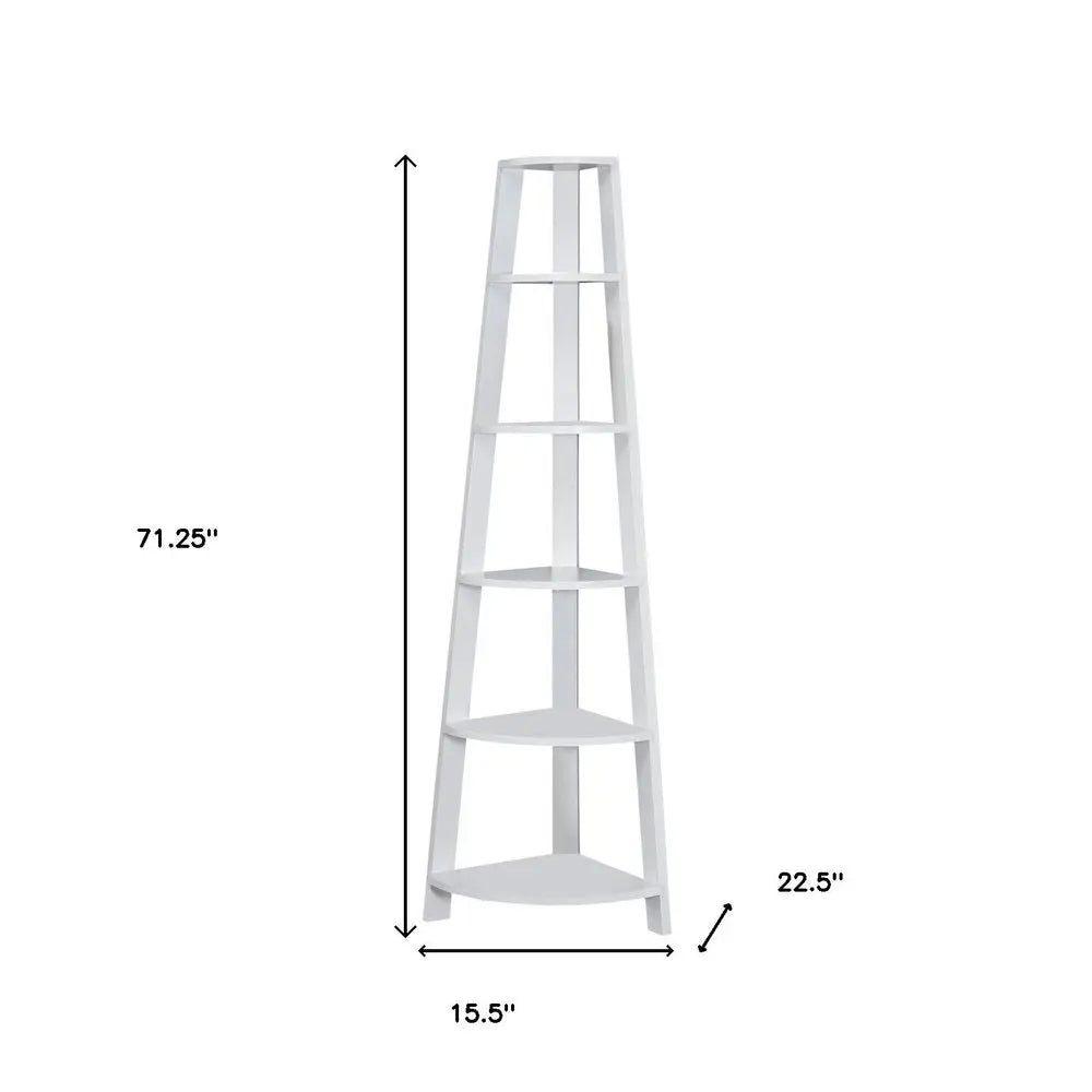71" Espresso Wood Five Tier Corner Bookcase - NOBLE HOME INTERIORS