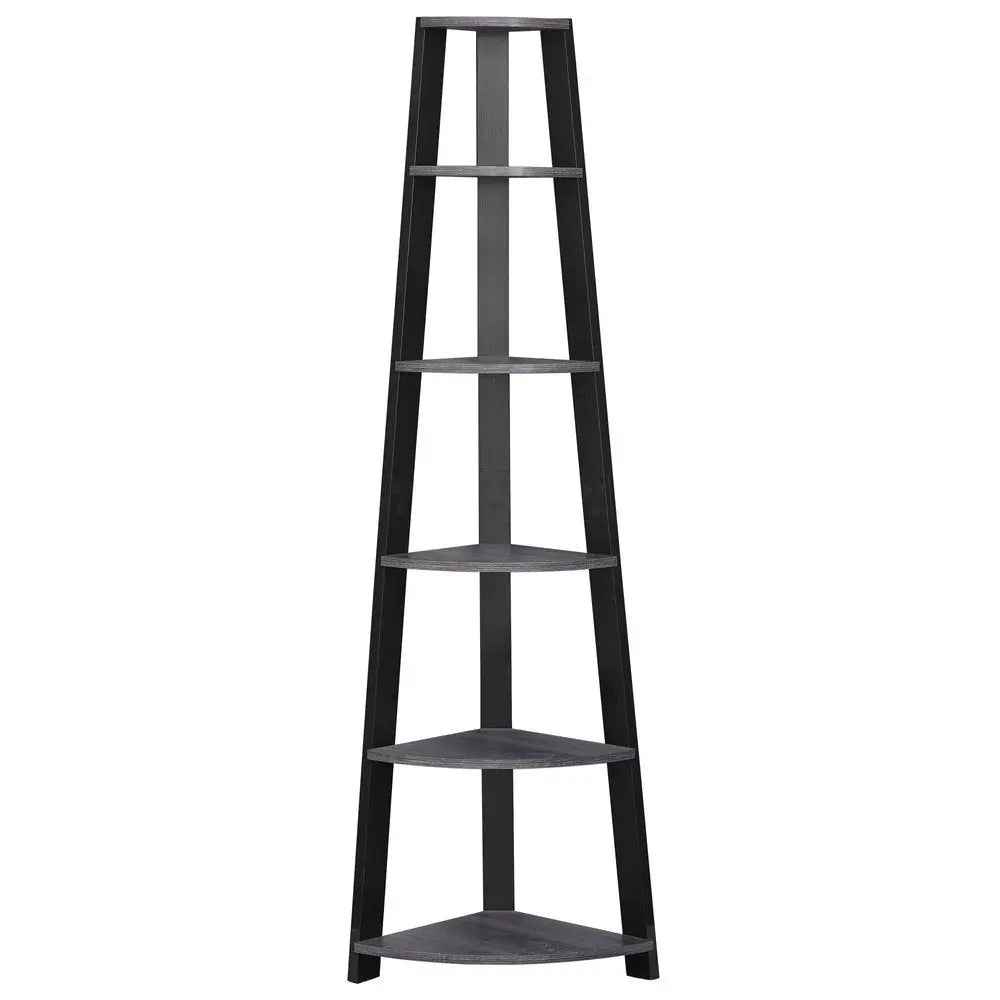 71" Espresso Wood Five Tier Corner Bookcase - NOBLE HOME INTERIORS