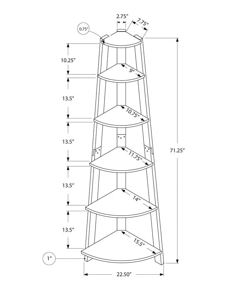 71" Espresso Wood Five Tier Corner Bookcase - NOBLE HOME INTERIORS