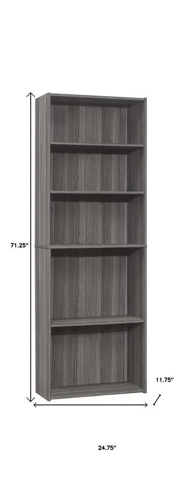 71" Gray Wood Adjustable Five Tier Bookcase - NOBLE HOME INTERIORS