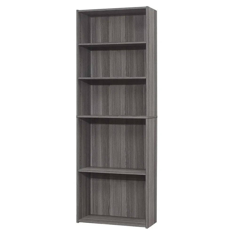 71" Gray Wood Adjustable Five Tier Bookcase - NOBLE HOME INTERIORS