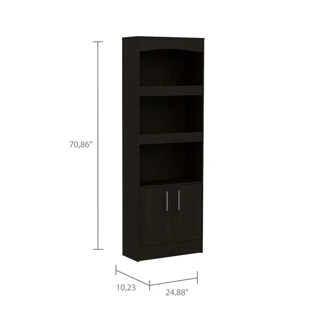 71" Light Gray Wood Three Tier Bookcase with Two Doors - NOBLE HOME INTERIORS