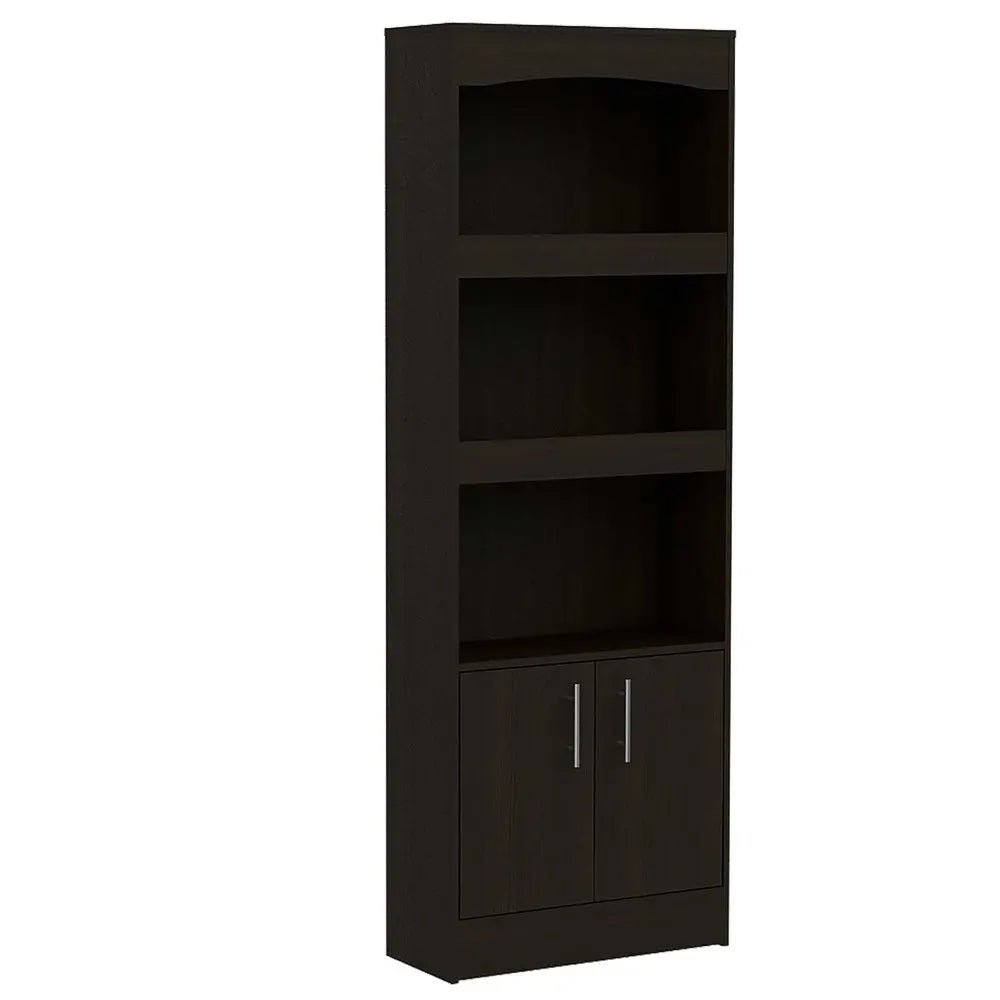 71" Light Gray Wood Three Tier Bookcase with Two Doors - NOBLE HOME INTERIORS