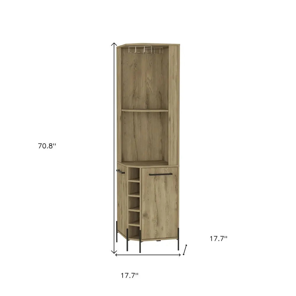 71" Natural Wood Corner Bar Cabinet With Two Doors - NOVA HOME FURNITURE