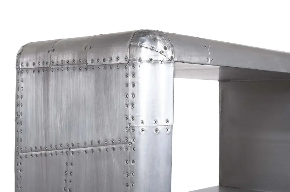 71" Silver Aluminum Four Tier Bookcase with Two Drawers - NOBLE HOME INTERIORS