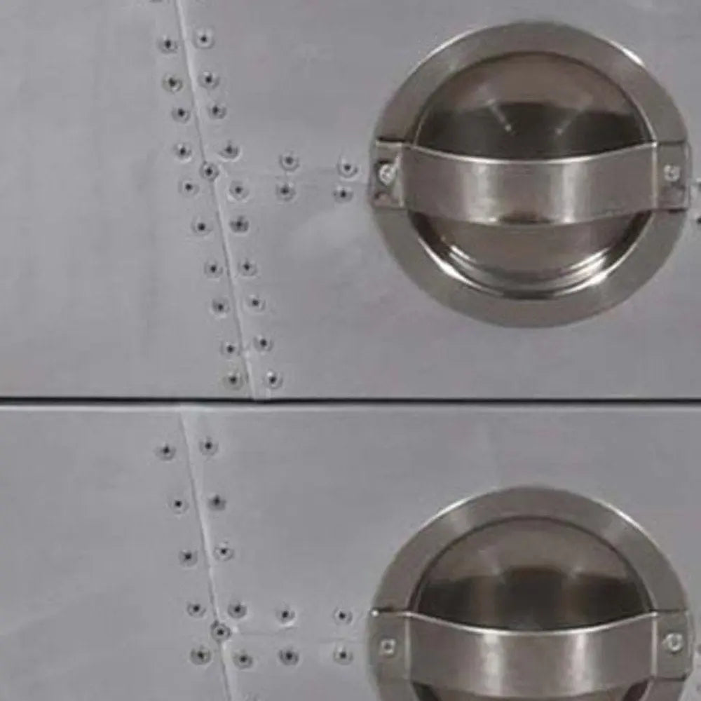 71" Silver Aluminum Four Tier Bookcase with Two Drawers - NOBLE HOME INTERIORS