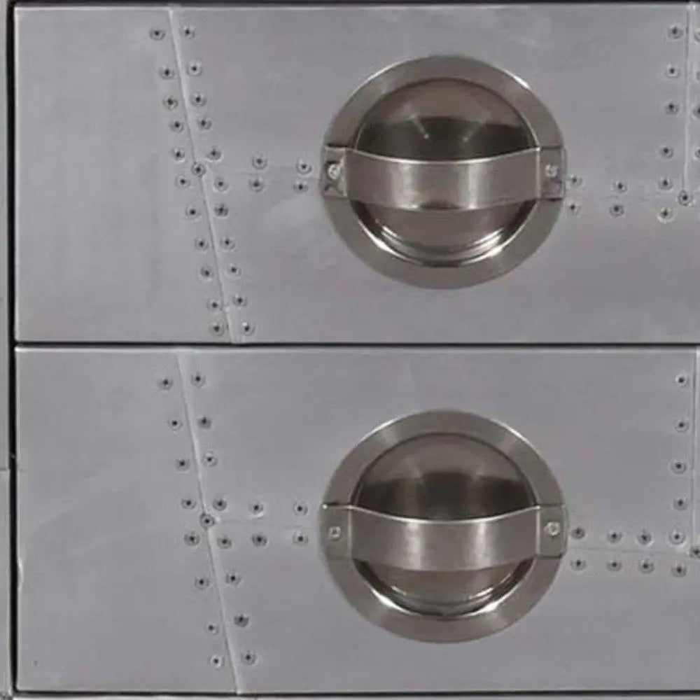 71" Silver Aluminum Four Tier Bookcase with Two Drawers - NOBLE HOME INTERIORS