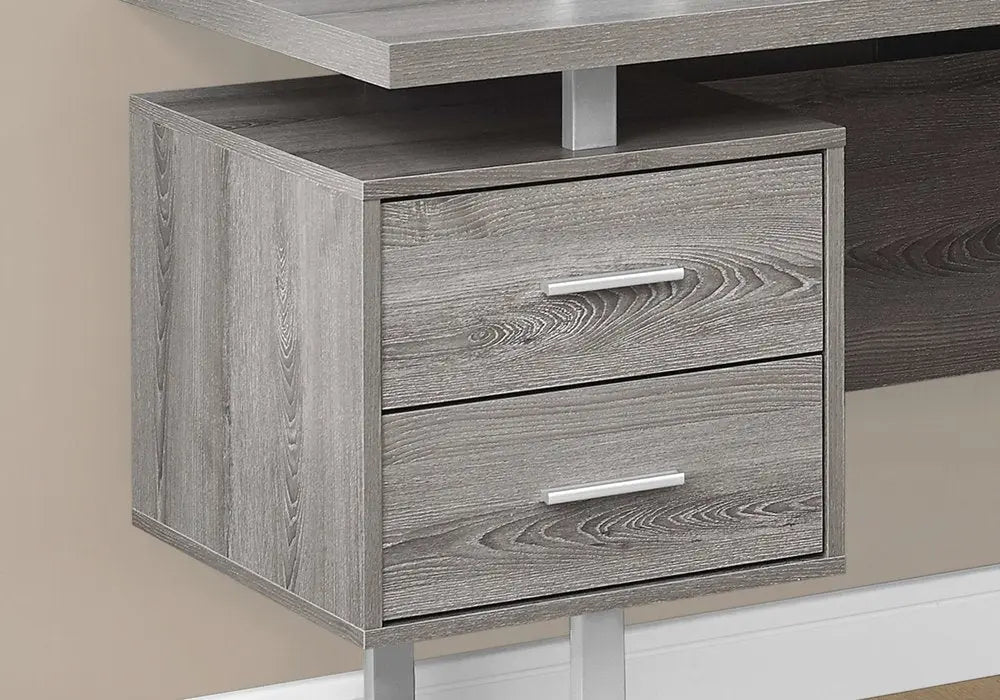 71" Taupe and Silver L Shape Computer Desk With Three Drawers - NOBLE HOME INTERIORS